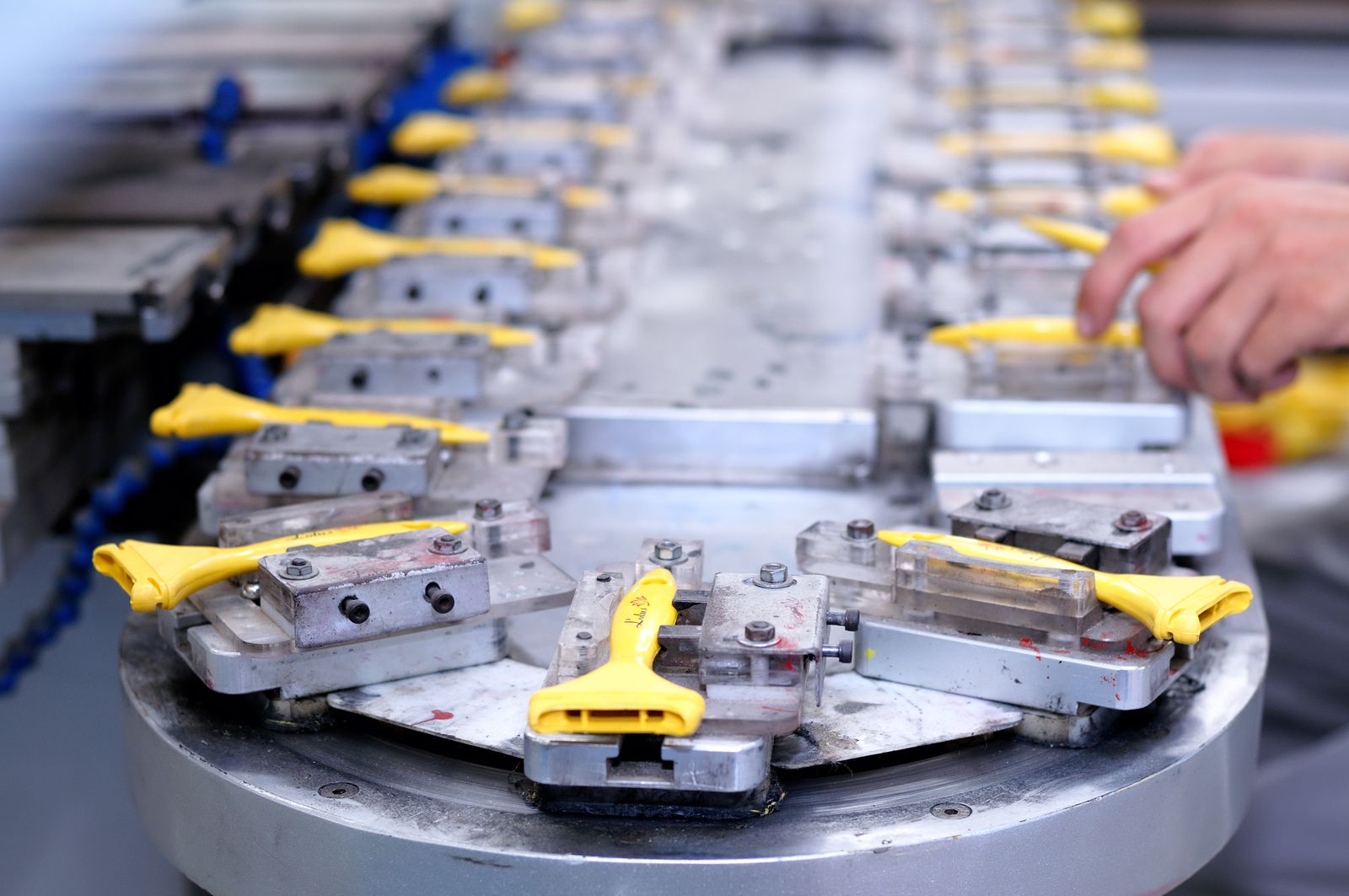 Components moving through a production line
